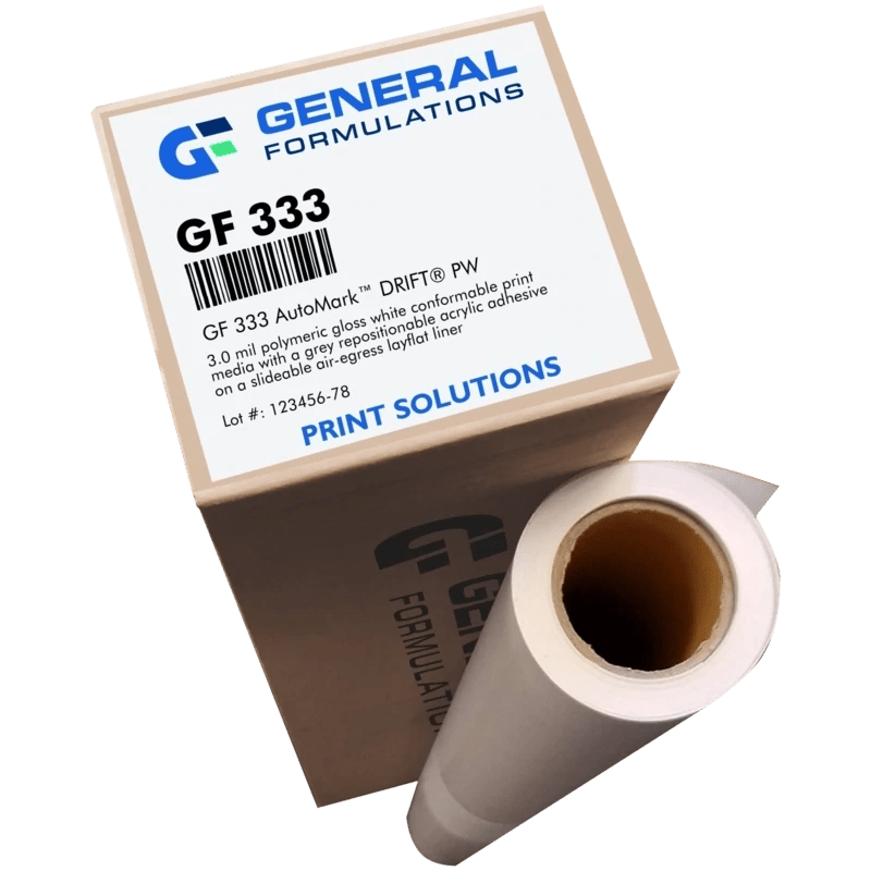 General Formulations GF 333 AutoMark Drift Gloss White Polymeric Wrap Vinyl